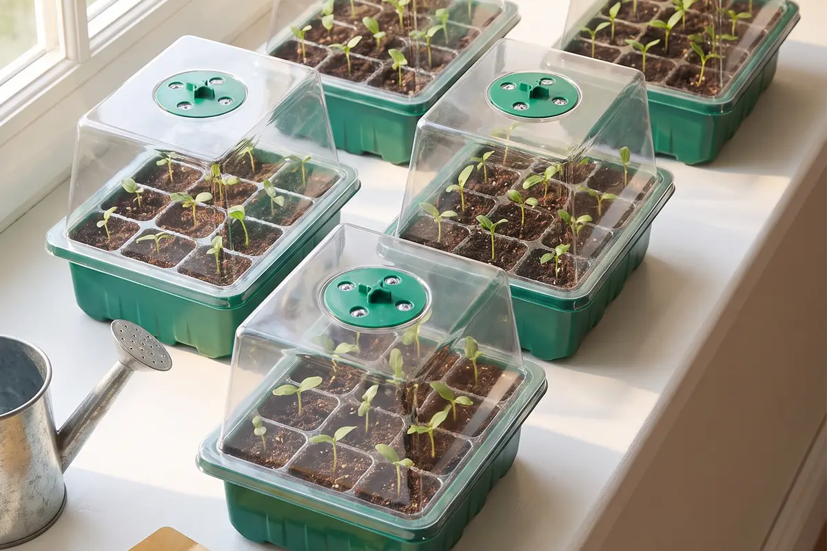 Мини-парники HobbyFarm с рассадой на подоконнике